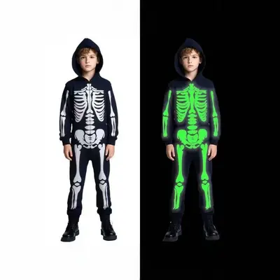 Kids Halloween Glow-in-the-Dark Skeleton Jumpsuit Costume