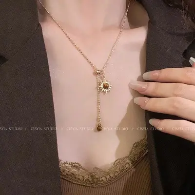 Tiger's Eye Stone Pendant Necklace Women Vintage Elegant - 3