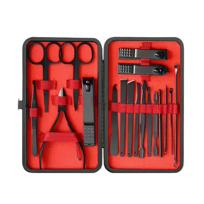 Black 24-Piece Nail Care Manicure Tool Set Nail Clipper Complete Set Stainless Steel