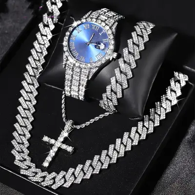 Herren-Quarzuhr und Kubanische Armband-Set