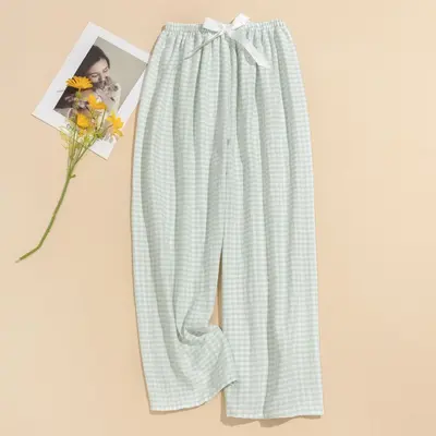 Damen-Sommerpyjamahose aus Wolkenbaumwolle, weites Karo-Bein - 9