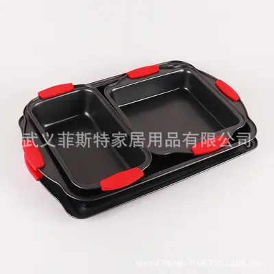 Home oven high temperature non-stick 10-piece set 6-piece silicone handle Wuyi Yongkang carbon steel baking pan set toast