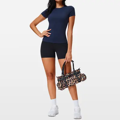 Kadın Omuz Dikişli Spor Tişört, Slim Fit, Nefes Alabilir, Kısa Kollu - 6