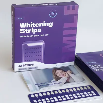 Purple teeth whitening strips, generation 2, gentle cleaning