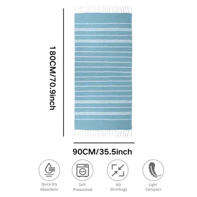 Best-selling cross-border polyester-cotton Turkish beach towel 90*180 with tassels yarn-dyed striped absorbent adult bath towel - 4