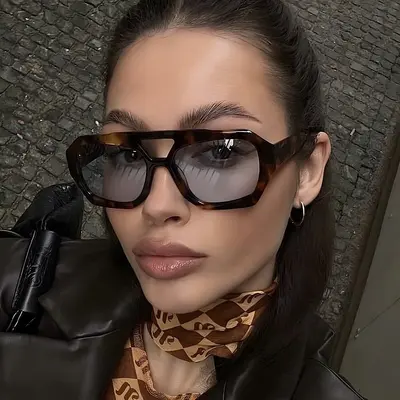 Damen-Sonnenbrille mit doppeltem Steg und unregelmäßiger Form im Ins-Stil - 2