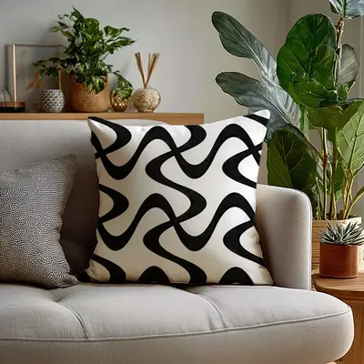 Black and White Geometric Throw Pillow Cover, Modern Minimalist Sofa Cushion - 7