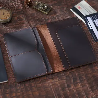 Original First Layer Cowhide Retro Handmade Passport Holder Document Holder Boarding Card Document Storage Passport Book Protective Cover