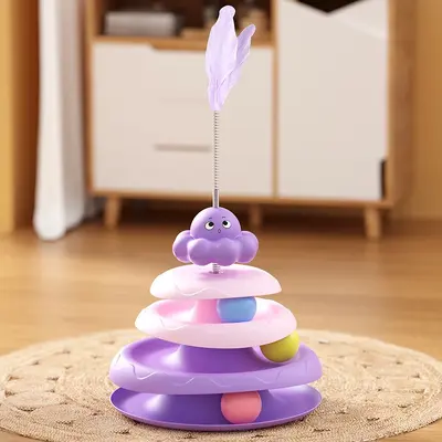 Octopus Cat Toy with Turntable and Feather Teaser Wand, Self-Play - 6