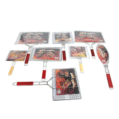 BBQ Grill Net with Single and Double Fish Clips and Burger Clips