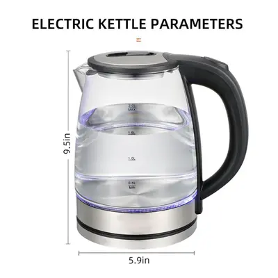 2L Glass Kettle, 110V 220V, Blue Light, Multi-Standard Compatible