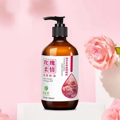 Rose Essential Oil Back Massage Oil, Warming, for Couples, No-Rinse - 7