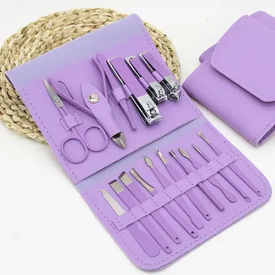Manicure set 16 pieces, PU leather, nail and grooming tools - 9