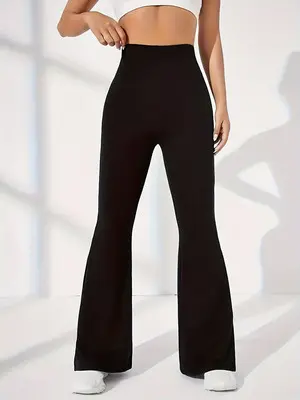 Damen High-Waist-Leggings mit Schlitz und Schlag, Schwarz