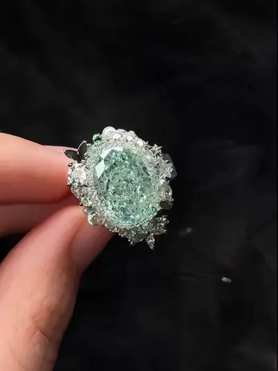 【冰萃薄荷】仿帕拉伊巴绿钻戒指重工满钻轻奢小众精致高级感指环 - 7