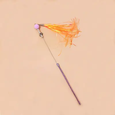 Colorful Rustling Paper Cat Teaser Wand with Feather, Bell and Plush Ball - 10