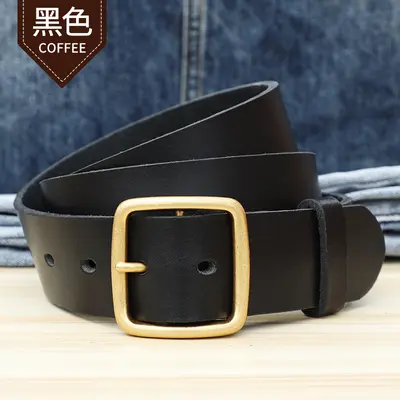 Authentic First Layer Pure Cowhide Belt Paul Men's Cowhide Belt Retro Alloy Genuine Leather Young and Middle-Aged Denim Belt - 8