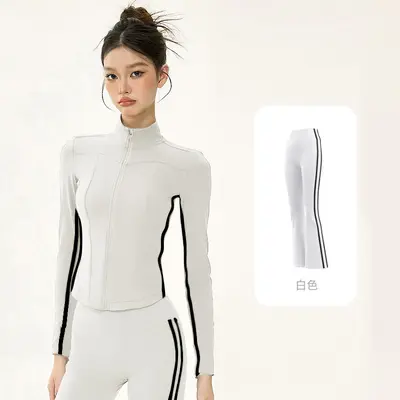 Yoga Set with Short Jacket, Strap Top and Flared Pants - 10