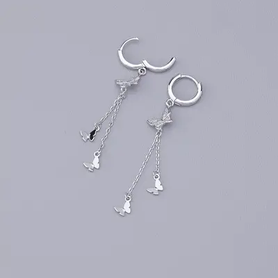 S925 silver butterfly tassel earrings women