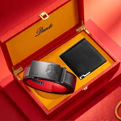 Father's Day Valentine's Day Luxury Gift Men's Automatic Buckle Leather Belt Wallet Set Genuine Cowhide Hot-Selling Online Waistband - 9