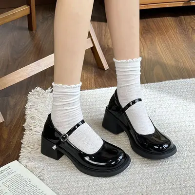 Women's Round-Toe Chunky Heel Mary Jane Shoes, Retro Style