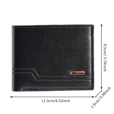 Men's Short Wallet, Litchi Pattern Soft Leather, Multi-Card Slots - 6