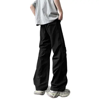 Men's Pleated Parachute Trousers, Wide Leg, Summer