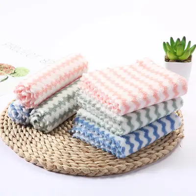 Coral velvet double-sided durable dishcloth, thickened magic traceless cleaning cloth, water wave scrubbing pad, kitchen supplies wholesale.