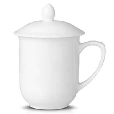 Pure White Ceramic Mug with Lid, Office and Hotel Cup - 11