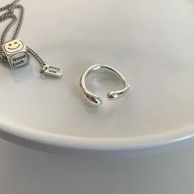 Geometric silver ring for women, minimalist - 7