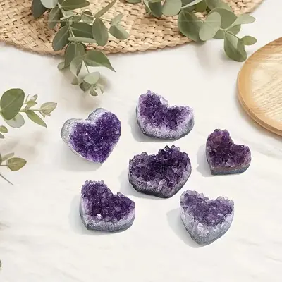 Natural Amethyst Heart Crystal Cluster Gift Set, Colorful Clusters for Home Decor