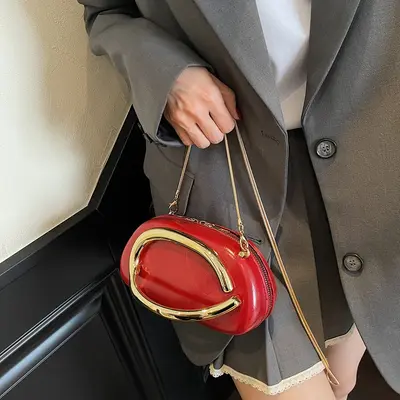 Women's Metal Chain Evening Clutch, Solid Color, Large Capacity - 4