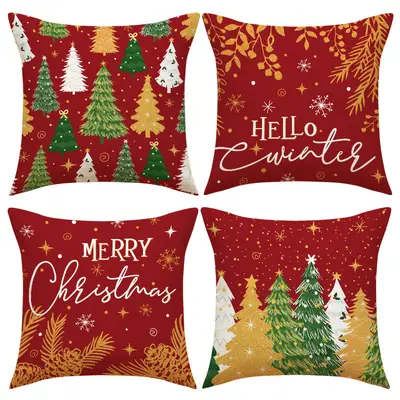 Christmas pillow cover reindeer set sofa cushion cover European and American home style removable and washable linen printed square pillow cover - 10