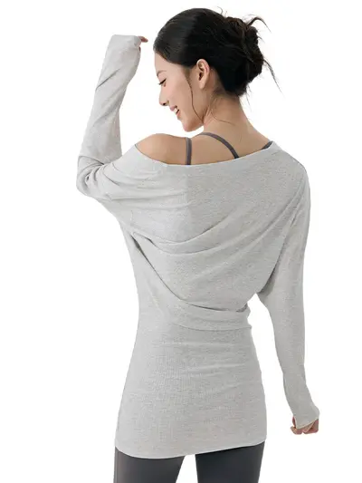 Large U-Neck Pilates Top for Women, Long Batwing Sleeves, Butt-Covering - 6