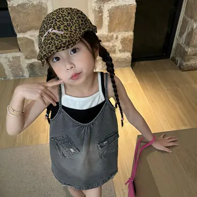 Kız Çocuk Leopar Desenli Yaz Şapkası, Güneş Koruyucu Bere