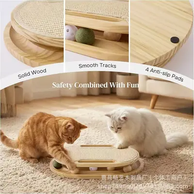Ahşap Kedi Tırmalama Tahtası, Döner Eğlence Oyuncaklı