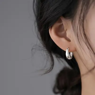 S999 sterling silver round earrings simple bright style - 4