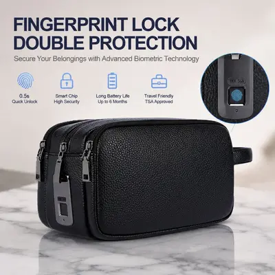 Herren-Handtasche mit Fingerabdrucksschloss, diebstahlsicher, großes Fassungsvermögen - 1