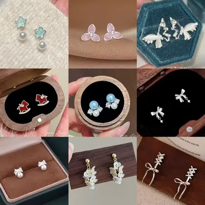 925 Iğne Kelebek İnci Küpe Kadın İnstagram Tarzı Yeni Model Trend Şık Tasarım Kaliteli Küpe Toptan