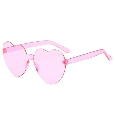 Herzförmige Bonbonfarben-Sonnenbrille, rahmenlos, einteilige Linse, Partymodell - 12