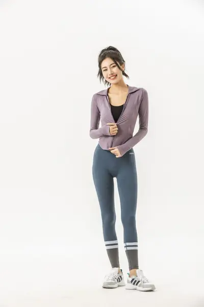 新款个性莱卡瑜伽服女秋冬款V领拉链运动服跑步户外健身服瑜伽服 - 9