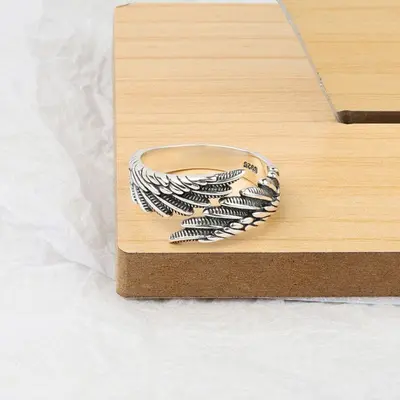 925er Silber Engelflügel Ring, verstellbar - 7
