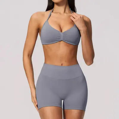 Lycra Seamless Yoga Set for Women Backless Halter Neck Quick-Dry 4535 - 10