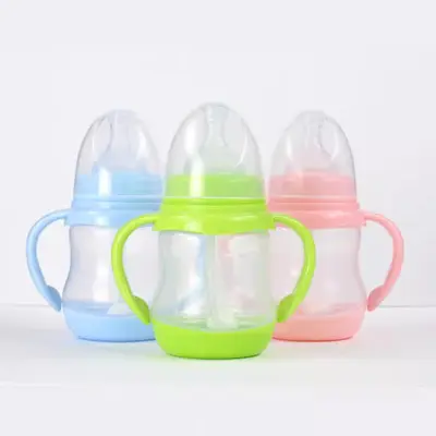 Anti-Kolik Baby-Trinkflasche mit Strohhalm, abnehmbar, PP, auslaufsicher