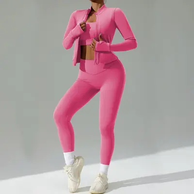 Women's Three-Piece Yoga Set with Cardigan, Quick-Dry - 8