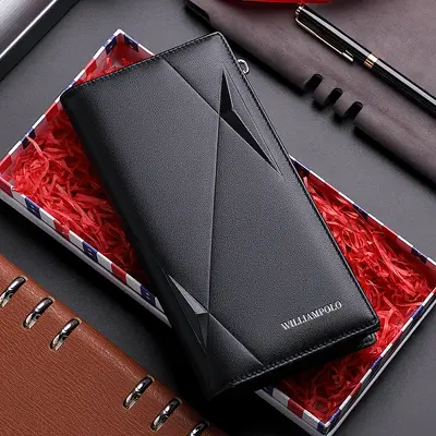 Men's Genuine Leather Long Wallet, Zipper, 19 Card Slots - 2