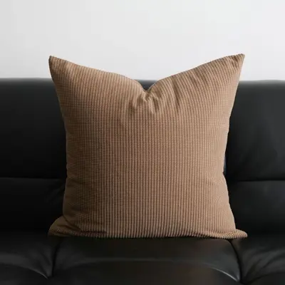 Brown wabi-sabi style simple striped wide-bordered lumbar pillow cushion cover living room sofa pillow model room pillow - 7
