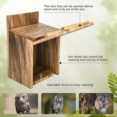 Holz-Eulenhaus Vogelnistkasten zum Aufhängen, Rechteckige Öffnung
