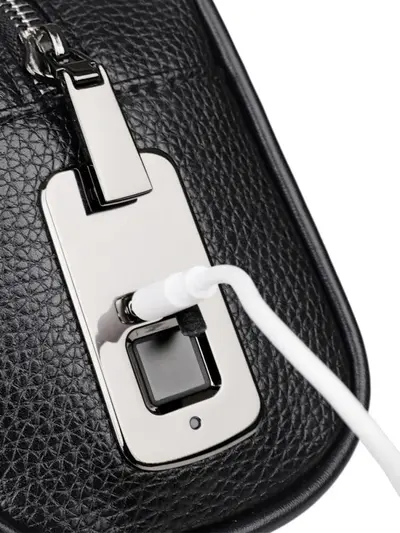 Men's Handbag with Fingerprint Lock, Litchi Grain and Coin Pocket - 3