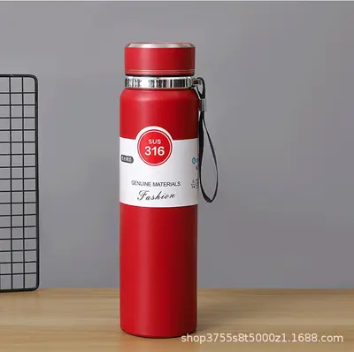 Edelstahl 304 Thermobecher Edelstahl-Isolierbecher mit großem Fassungsvermögen für Geschäftsreisen, tragbar mit Trageband, Outdoor-Sportflasche, Sonnenkrug mit Logogravur